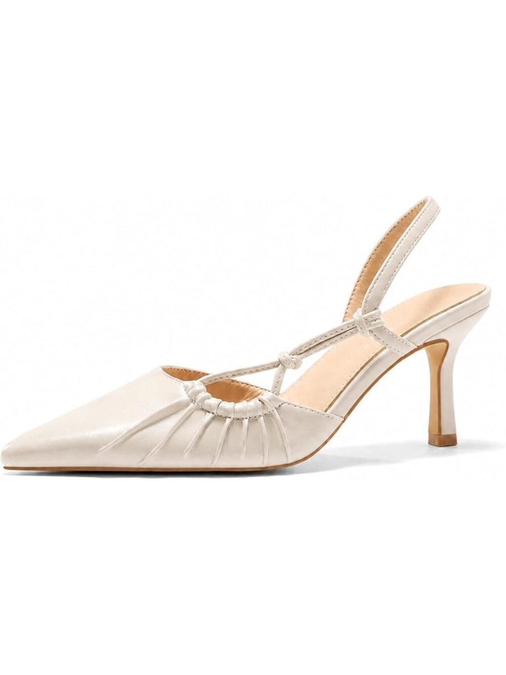 Women's White Slingback Closed Pointed Toe Backless Kitten Pumps Wedding Heels